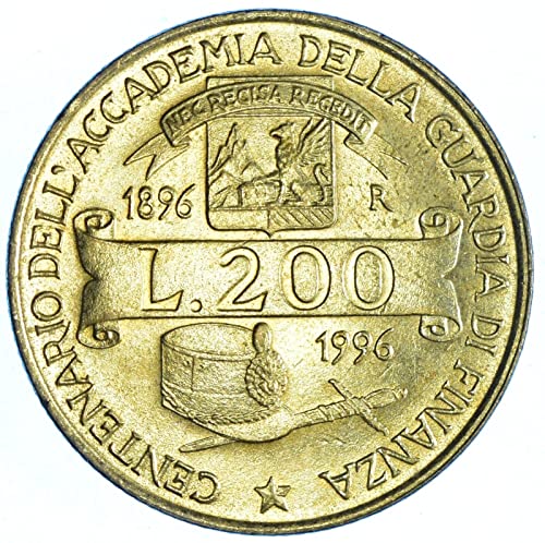 Италианска монета от 1996 г. купюри от 200 лири. Празник на Успеха Финансова гвардия, Подразделение за борба с финансовите престъпления. 200 Лири В Зависимост От Разпрос?