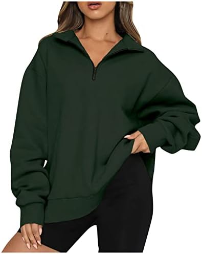 МДЛ KWONGY/ Жена Пуловер с цип Голям размер, Hoody с дълъг Ръкав, Пуловер с качулка с цип на една четвърт от