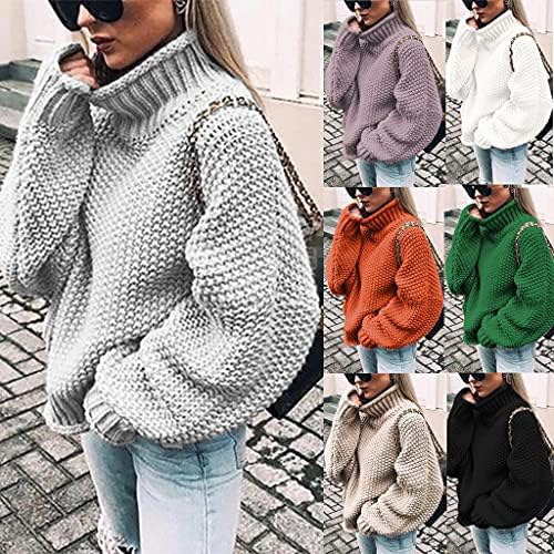 Зимните Пуловери за жени, Есен 2021, Дамски Пуловер-Поло с дълъг ръкав, Ежедневни Свободни Дебели Възли Пуловери,