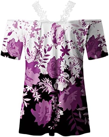 Тениска, Пуловер, Дамски Пролетно-Лятна Лейси Ежедневни тениски С V-Образно деколте и Къс Ръкав, Блуза