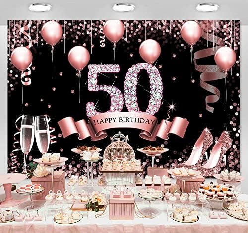 Sensfun Розово Злато, на Фона на 50-годишнината на жените, Блестящи Диаманти, Балони, Фон за Снимки на Рожден