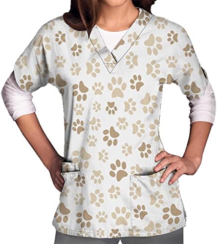 Есенно Лятна Блуза-Риза за дами с Къс ръкав 2023, V-Образно Деколте, Графичен Цветен Скраб За Работа, А Топ