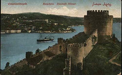 Румели Хиссар и Босфора в Истанбул, Турция Оригиналната антични картичка