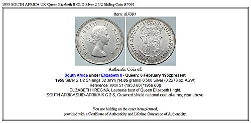 1955 ZA 1955 ЮЖНА АФРИКА Кралицата на Великобритания Елизабет II СТАРАТА монета AR 2 Добра несертифицированная