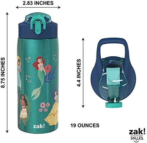 Бутилка за вода Zak Designs Disney Princess за пътуване и у дома, от неръждаема стомана с вакуумна изолация