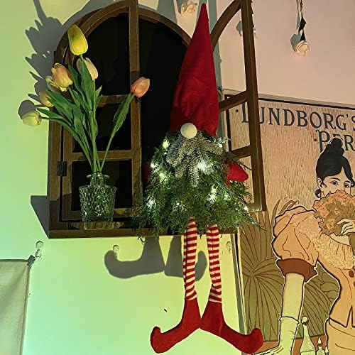 KAAOGITY Настолни Джуджетата, Коледно Дърво със светлини, 18-Цолови Санта Джуджета с Гъвкава Шапка, Мини-Изкуствена