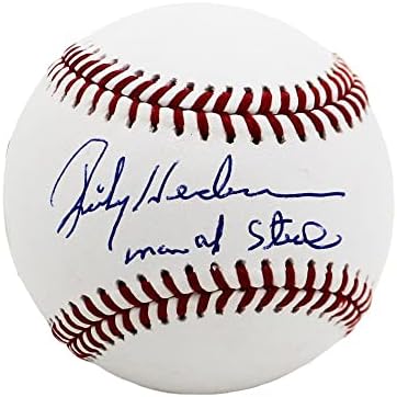 Рики Хендерсън е подписал Официален бейзбол Oakland Athletics Rawlings Висша лига Бяло MLB бейзбол с надпис