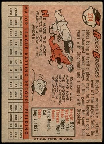 1958 Topps 274 Роки Бриджис Вашингтон Сенатърс (Бейзболна картичка) VG Senators