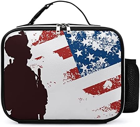 Чанта за Обяд от Войник на САЩ И Американския Флаг, Подвижна Кожена Кутия, Писалка, стойка За Приготвяне на