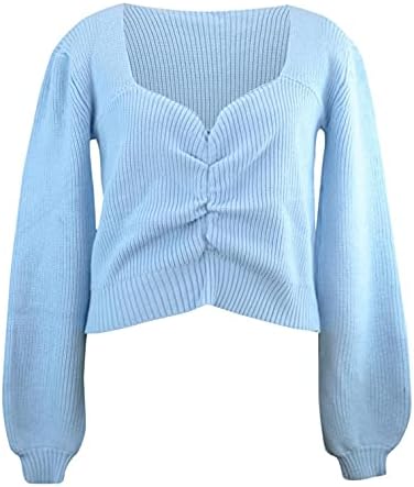 Дамски Трикотажни Блузи Balakie С рюшами, Шик Съкратен Пуловер-пуловер с V-образно деколте и Дълъг Ръкав в рубчик