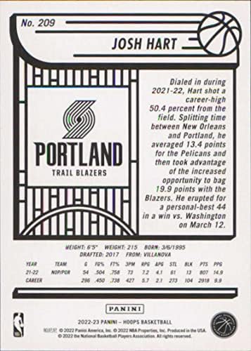 Баскетболно карта НБА Панини Хупс 2022-23 209 Джош Харт Ню Йорк-Портланд Трейл Блейзърс