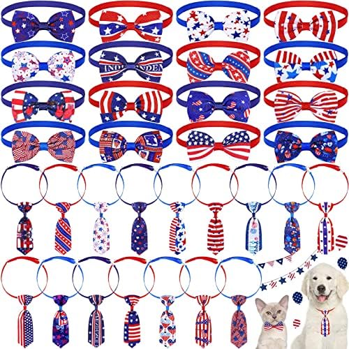 Комплект от вратовръзка-пеперуди за кучета Ден на Независимостта от 32 предмети, Регулируем папийонка от 16 теми и Вратовръзки от 16 теми, Цветен Нашийник с националн?