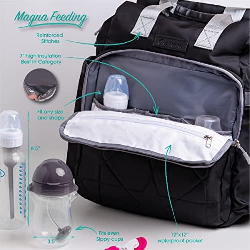 Раница–чанта за памперси Clamera - 5-в-1 Magna Travel Back Pack – Много Голяма чанта за пелени с подложка за промяна на тампон, калъф за памперси, чанта за зърната и стелажи за бебе