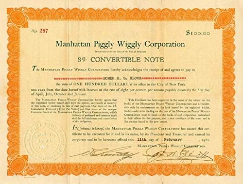 Manhattan Piggly Wiggly Corporation - Конвертируемая банкноти от 100 долара