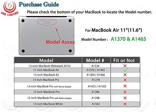 UESWILL Гладък матиран твърд калъф, съвместим с MacBook Air 11 инча (модели A1370 / A1465) + Кърпа за почистване
