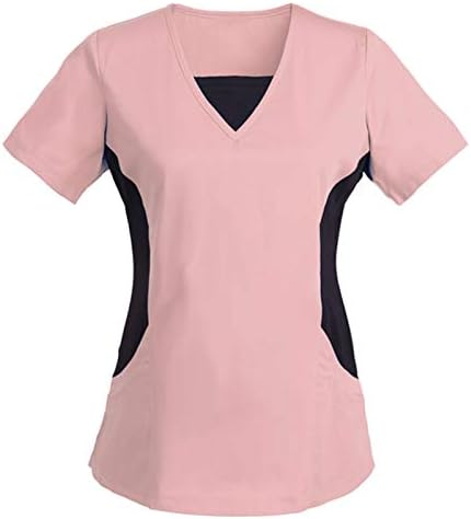 Scrub_Tops за Жени, Модни Тениска с Принтом под формата на Цветни Блок, Блуза с V-образно деколте и Къс Ръкав,