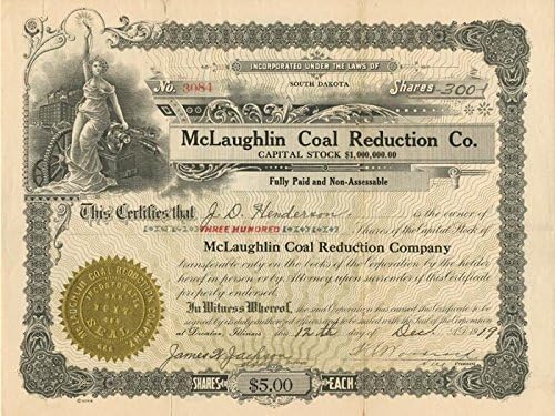 McLaughlin Въглища Reduction Co. Склад сертификат