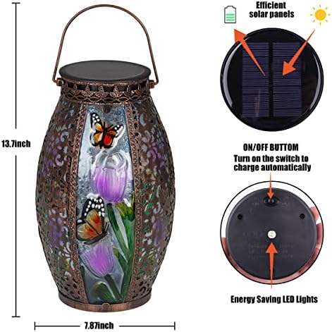 На слънчева светлина за Външен Окачен Лампа-Led Стъклени Фенери-Пеперуда на Слънчева енергия, Декоративни Водоустойчив