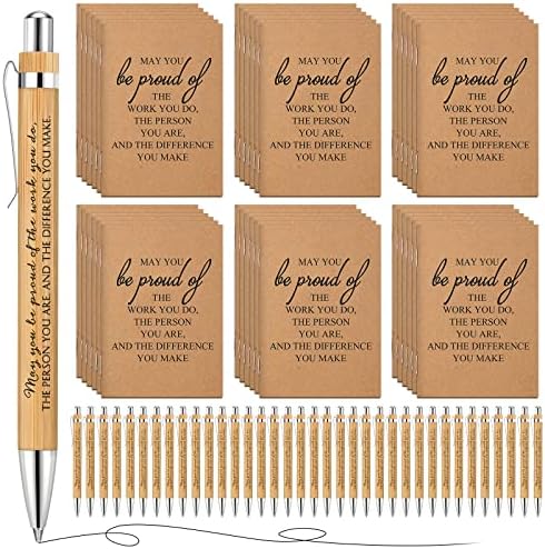 Комплект от 36 Повдигащи бамбукови дръжки и Джобни Бележници от крафт-хартия Вдъхновяващи дневник за учители,