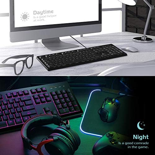 POWZAN Light Up Quiet Gaming Keyboard - Тиха Мембранная Жични клавиатура с белязана от ниско-профил подсветка