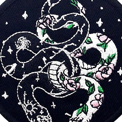 Бродирана Апликация от Бели и черни Змии с Цветя и космическа Нашивкой, Емблема, Пришитая Желязо