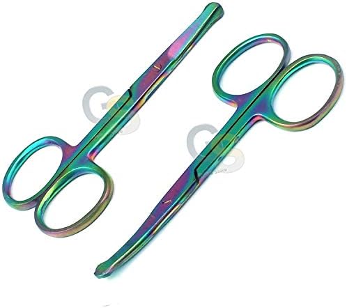 G. S Комплект от 2 Многоцветни Титанови Преливащи Предпазни ножици За носа и Мустаците 3,5 , прави и Извити