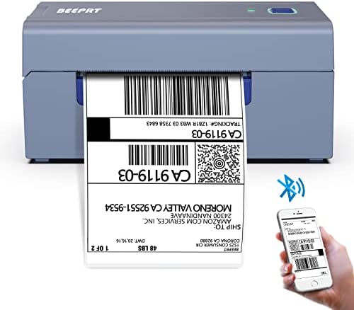 beeprt Bluetooth Доставка Label Printer - 4x6 Безжичен принтер за етикети за доставка на колети, термотрансферен
