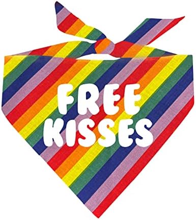Кърпа за кучето на Месеца на гордост ЛГБТК Безплатни целувки (727 в розово ивица, един размер)