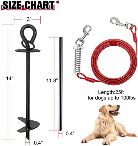 PAWCHIE 30-крак кабел за обвързване на кучета и каишка за кучета с колове на двора и къмпинг, Устойчиви на жеванию
