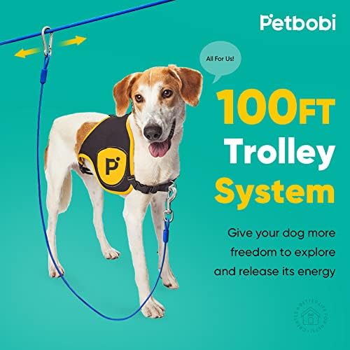 Petbobi Dog Zipline за задния двор, 100-подножието Тежкотоварни Количка за кучета с 10-футовым кабел за джогинг,