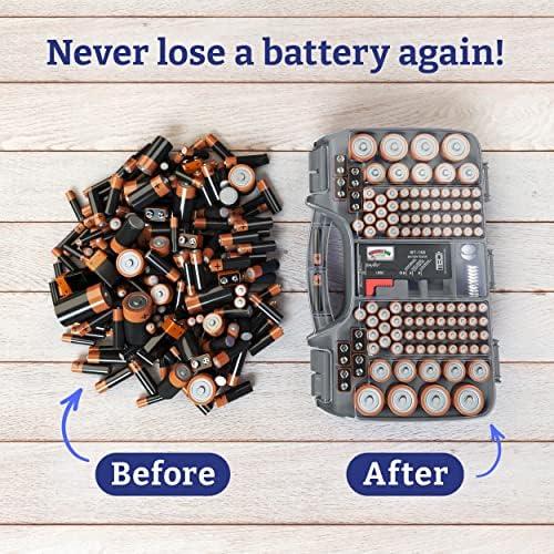 Органайзер за батерии, Калъф за съхранение на акумулаторни батерии с тестер, Съхранява и защитава до 180 батерии,