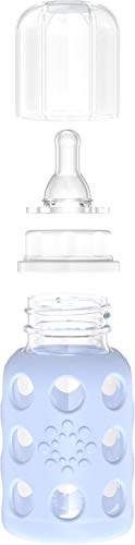 Стъклена Детска бутилка Lifefactory с Соской Stage 1 и Защитен Силиконов Ръкав-Одеяло 4 Грама