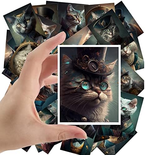 Големи етикети 24 бр (2,5 x 3,5Всяка) Сюрреалистичный Портрет на котката в стил steampunk Реколта Картички Книгата