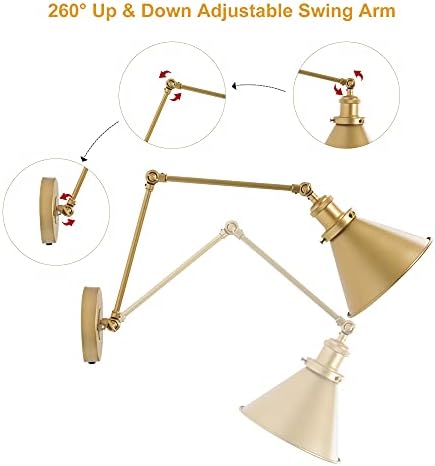 Стенни аплици Optimant Lighting Gold, Модерен Pluggable или Кабелен Стенен лампа с Регулируем Повратна за монтиране