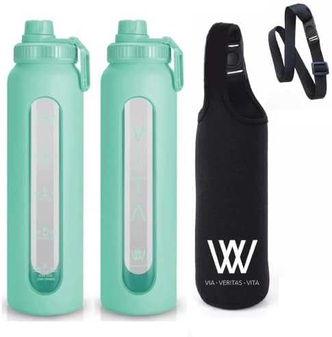 Стъклена бутилка за вода VITA - 32 грама - Християнски подаръци - Бутилка за фитнес зала - Литър за отбелязване