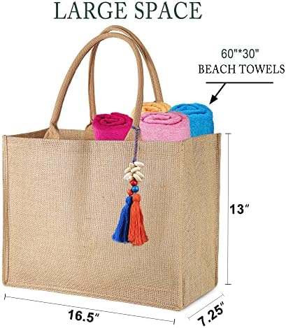 Зелени Плажна Чанта за Жени, Джутовая Подарък Чанта-Тоут с Вътрешен Джоб и дръжка, Голяма Чанта-Тоут от Зебло