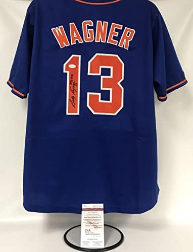 Били Вагнер, подписано бейзболна фланелка на Ню Йорк Блу с автограф 422 сейва - COA JSA