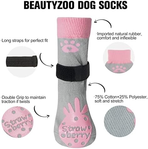 Нескользящие Чорапи за кучета BEAUTYZOO за малки, Средни и Големи кучета, за Защита на кучешки лапи за пода