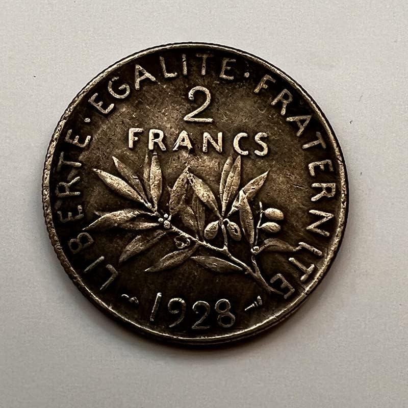 AVCITY Антични френски възпоменателна монета ръчно изработени 1928 г. от месинг, покрит със сребро, чуждестранна