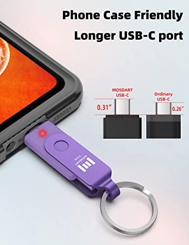Двойна флаш памет MOSDART 512GB C USB с led индикатор и брелоком за ключове - 2 в 1 OTG USB 3.0 Type-C Флаш