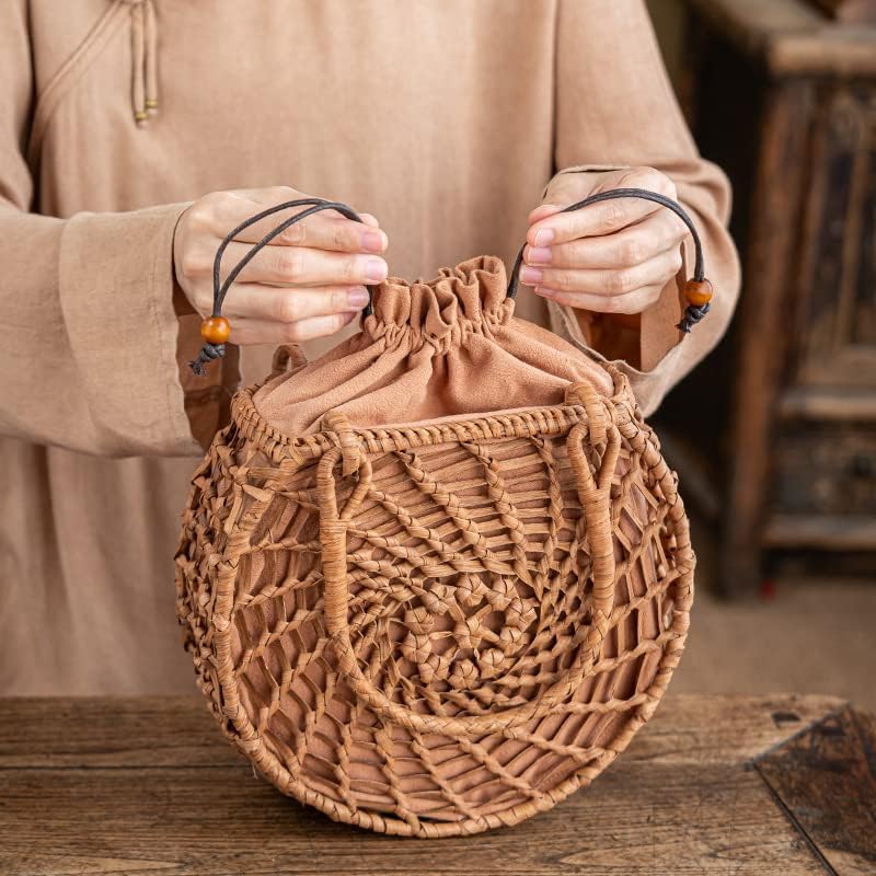 Кошница MYLPDZSW GALIA, 1 опаковка, чанта от лозови насаждения, чанта, изработена от бамбук, лозя, чанта ръчна изработка, Кошница за съхранение на чай от сервиза, Чанта, от л?
