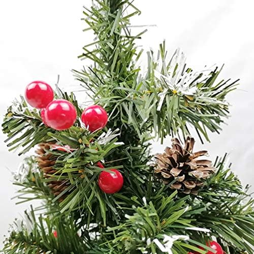 Коледно Дърво TOYANDONA, Украсена с Мини-Изкуствена Коледна Елха, Настолна Коледно Дърво, Празнични украси за Коледната Елха с Червени Плодове, Борови Шишками и Тъкан в