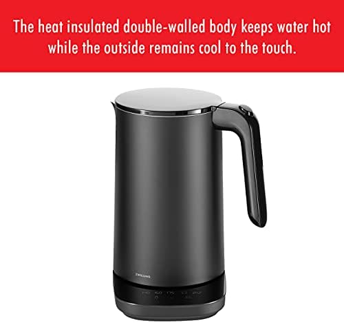 1,5-Литров Електрически Чайник ZWILLING Enfinigy Cool Touch Pro, Безжична Кана за приготвяне на чай и топла вода
