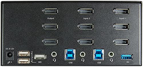 StarTech.com Двоен KVM превключвател с три монитора DisplayPort - 4K 60Hz UHD HDR - Тенис на ДП 1.2 KVM с 2 порта USB 3.0 Hub (5 gbps) и 4 порта USB 2.0 HID, смяна на аудио горещи клавиши - TAA (SV231TDPU34K)