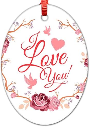 Обичам Те, Розов Цветен Венец, Накити, Керамика, Окачени Декорация, Подарък за Деня на Майката, Овална Декор,
