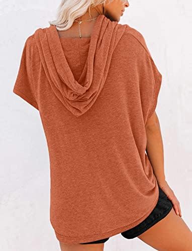 PGANDS/Дамски Летни Блузи в Цвят Блока/Обикновена Блузи с Къс Ръкав и Завязками, Мека Свободна Ежедневни Риза