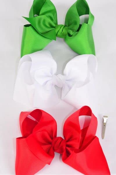 Гигантски Коледен лък за коса, Червено-Бяло-Зелен Микс, папийонка в Голям рубчик/DZ
