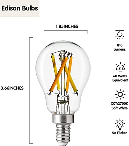 Led крушка на Едисон Mvleriud A15 с регулируема яркост, еквивалент на 60 W, 8 W, с Цокъл E12, Мек Бял 2700K,