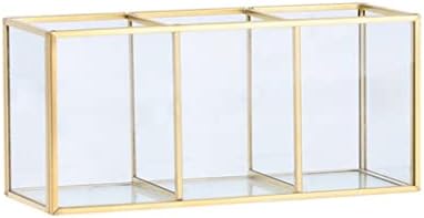 LIUZH Прозрачна Стъклена Кутия За Съхранение на Козметични Четки Златна Червило Кофа За Съхранение на Козметични