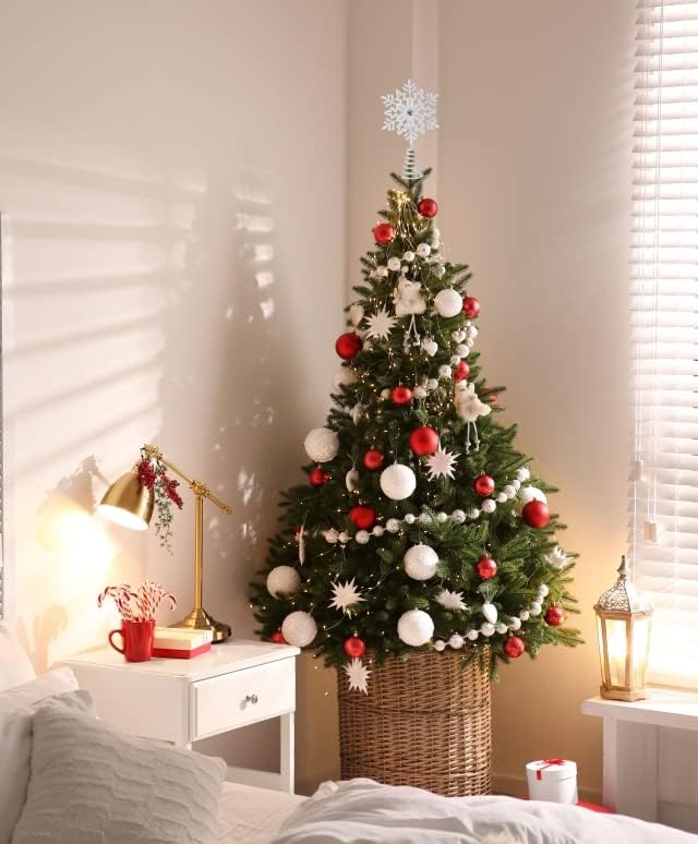 Коледни традиции, 5-инчов Бяла Переливающаяся Филигранна Коледна Звезда във формата на Снежинки, Коледа Topper,